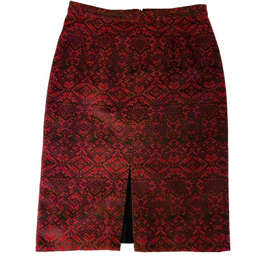 Halogen Knee-Length Purple Geometric Front-Split Skirt, Sz 12 - Picture 2 of 6